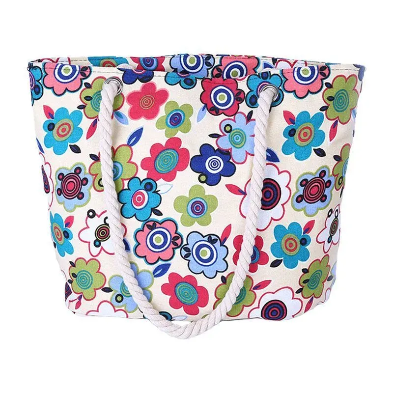 18HB431_122196.webp Simple Fresh Beach Holiday Sunflowers Printed Hemp Rope Single-shoulder Handle Bags For Women - Image 1