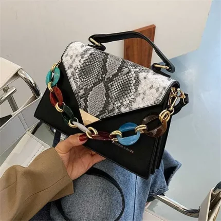 Women Fashion Color Blocking Snakeskin Pattern Crossbody Bag