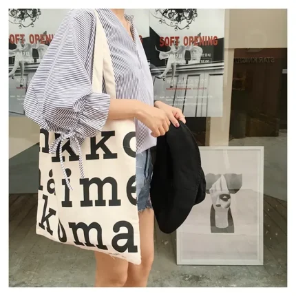 Women Casual Design Solid Color Letter Pattern Canvas Large Capacity Shoulder Handle Tote Bag