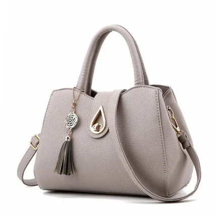 Women Casual Design Tassel Decoration Solid Color Large Capacity Shoulder Handle Bag