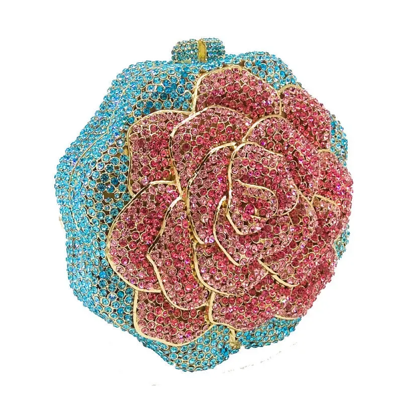 T1035D66F3_119230.webp Women Creative Exaggerated Flower Shape Rhinestone Decorative Buckle Design Clutch Evening Bag - Image 1